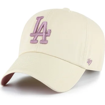 47 Brand Curved Brim Purple Logo Clean Up Ballpark Los Angeles Dodgers MLB Beige Adjustable Cap