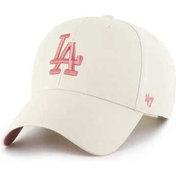 47 Brand Curved Brim Pink Logo MVP Ballpark Los Angeles Dodgers MLB Beige Snapback Cap