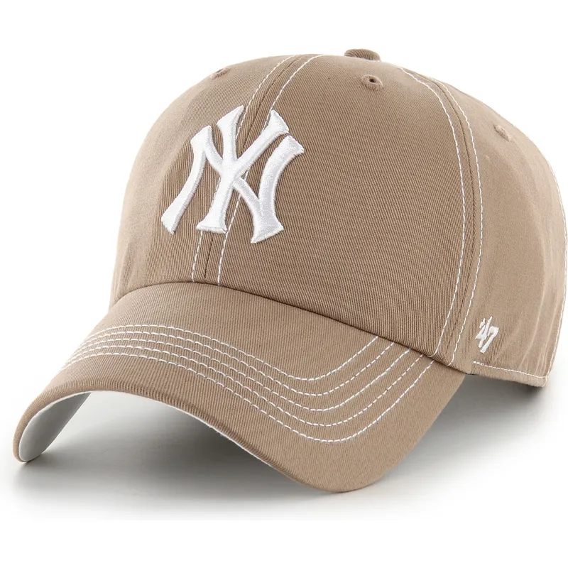 casquette-courbee-marron-ajustable-clean-up-contrast-stitch-new-york-yankees-mlb-47-brand