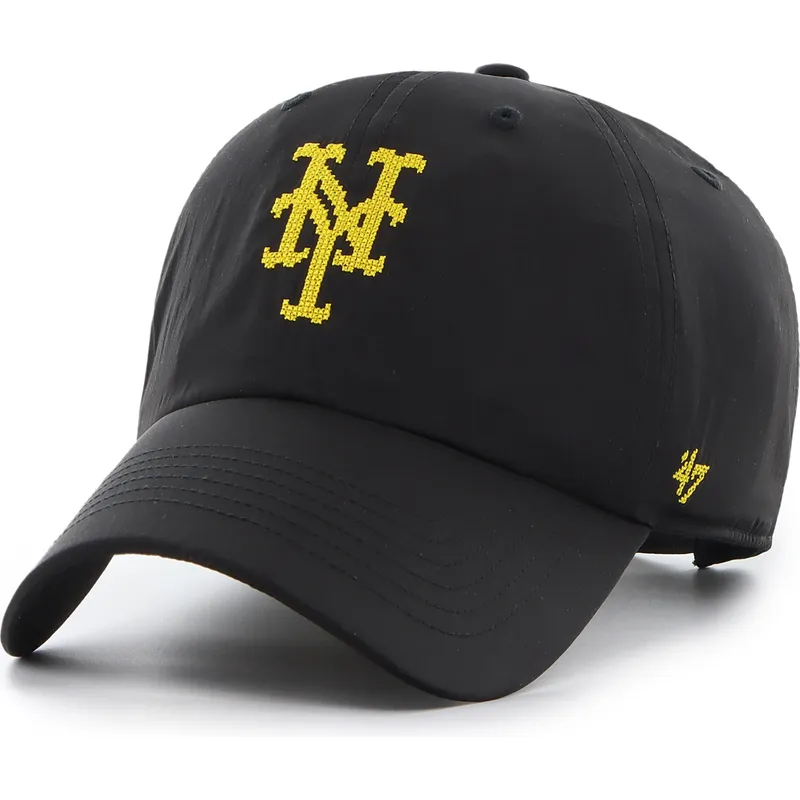 47-brand-curved-brim-clean-up-eight-bit-hero-new-york-mets-mlb-black-adjustable-cap