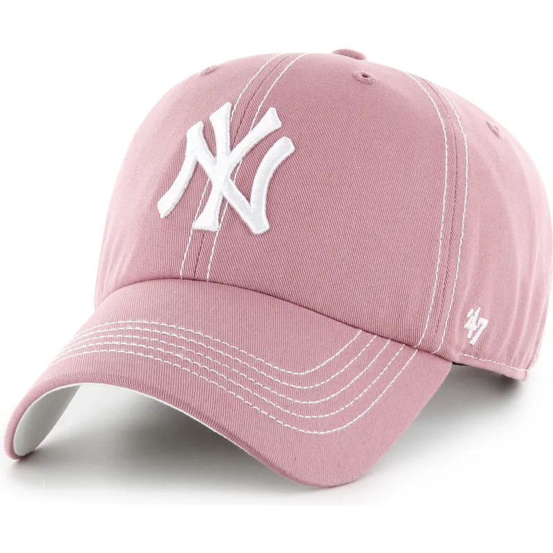 47-brand-curved-brim-clean-up-contrast-stitch-new-york-yankees-mlb-pink-adjustable-cap