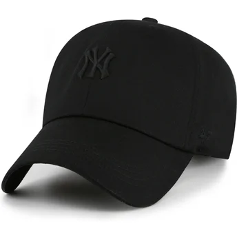 47 Brand Curved Brim Black Logo Clean Up Contemporary Two Tone New York Yankees MLB Black Adjustable Cap