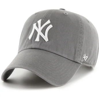 Graue verstellbare Curved Cap Clean Up No Loop Label der New York Yankees MLB von 47 Brand