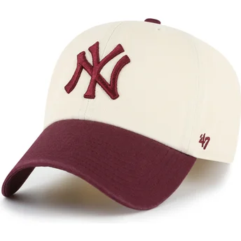 Casquette courbée beige et grenat ajustable Clean Up Two Tone No Loop Label New York Yankees MLB 47 Brand