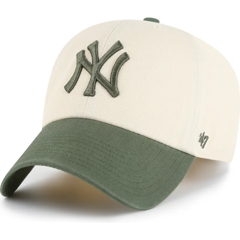 beige-und-grune-verstellbare-curved-cap-clean-up-two-tone-no-loop-label-der-new-york-yankees-mlb-von-47-brand