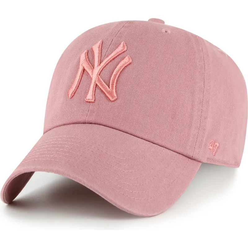 casquette-courbee-rose-ajustable-avec-logo-rose-clean-up-new-york-yankees-mlb-47-brand