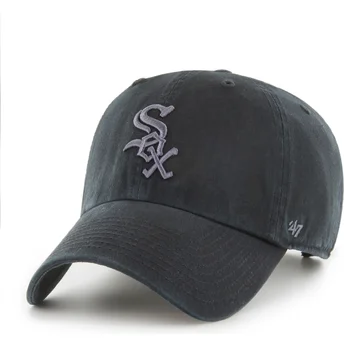 47 Brand Curved Brim Grey Logo Clean Up Chicago White Sox MLB Black Adjustable Cap