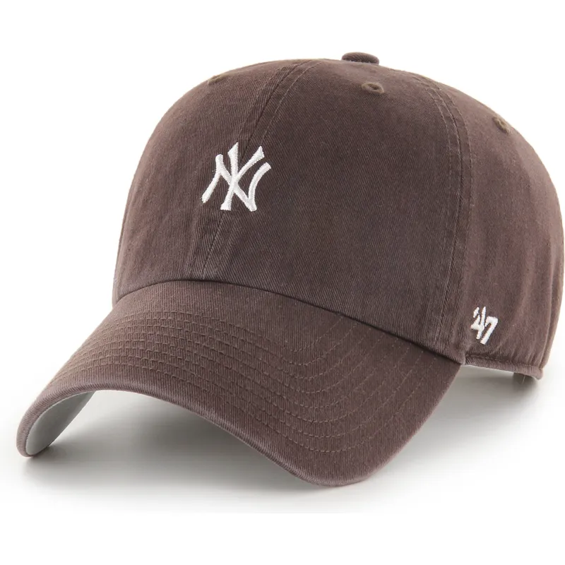 casquette-courbee-marron-ajustable-clean-up-base-runner-mini-logo-new-york-yankees-mlb-47-brand