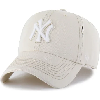 47 Brand Curved Brim Clean Up Weathered Mojave New York Yankees MLB Beige Adjustable Cap