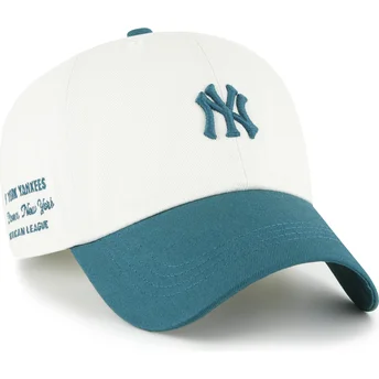 47 Brand Curved Brim Clean Up Contemporary Two Tone New York Yankees MLB Beige and Green Adjustable Cap