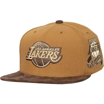 Casquette plate marron ajustable Coffee Strapback Los Angeles Lakers NBA Mitchell & Ness