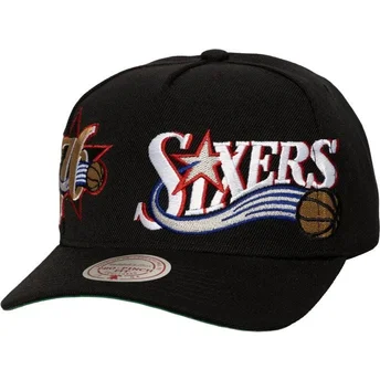 Gorra curva negra snapback Busted Pro de Philadelphia 76ers NBA de Mitchell & Ness