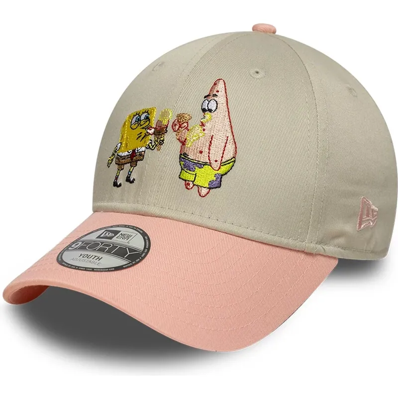 gorra-curva-beige-y-rosa-snapback-para-nino-9forty-de-bob-esponja-y-patricio-estrella-de-new-era