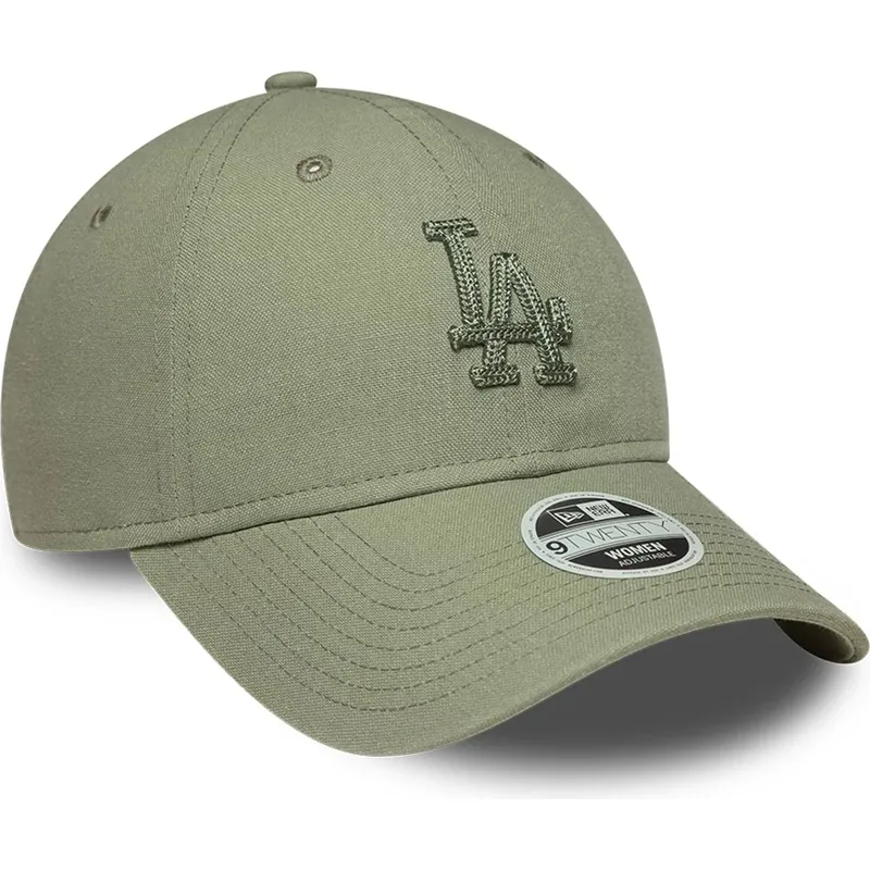new-era-curved-brim-women-green-logo-9twenty-midi-linen-los-angeles-dodgers-mlb-green-adjustable-cap