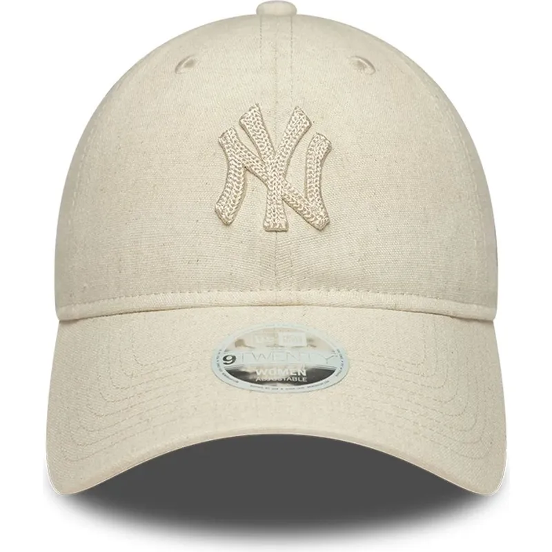 casquette-courbee-beige-ajustable-avec-logo-beige-pour-femme-9twenty-midi-linen-new-york-yankees-mlb-new-era
