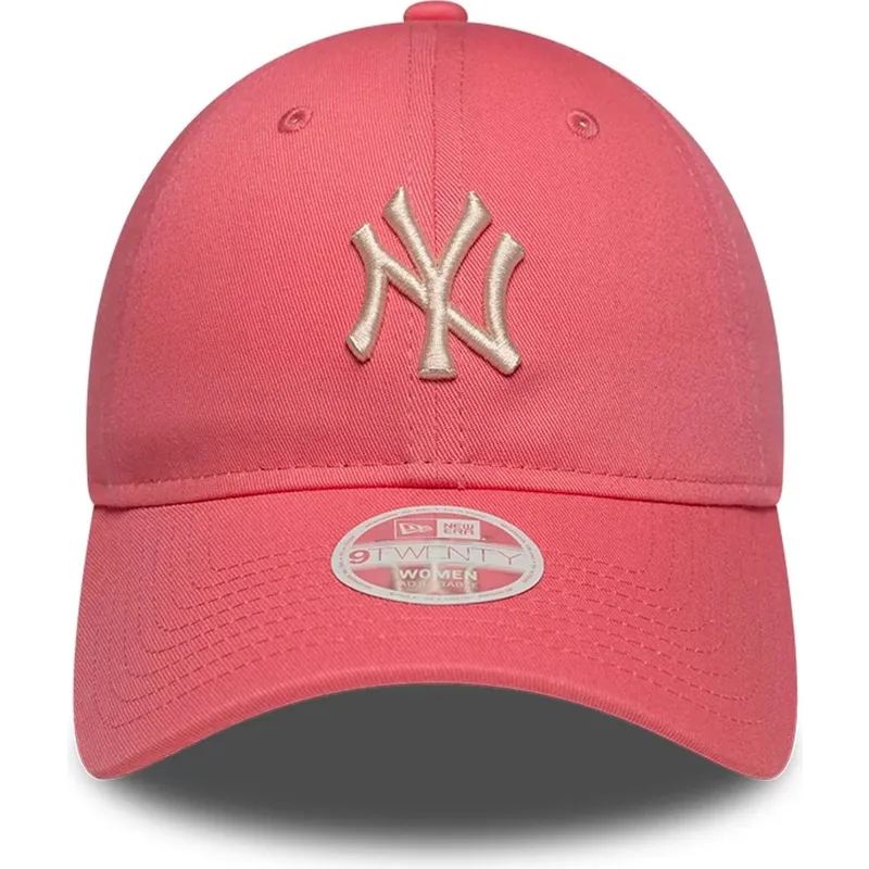 new-era-curved-brim-women-9twenty-league-essential-midi-new-york-yankees-mlb-pink-adjustable-cap-with-beige-logo