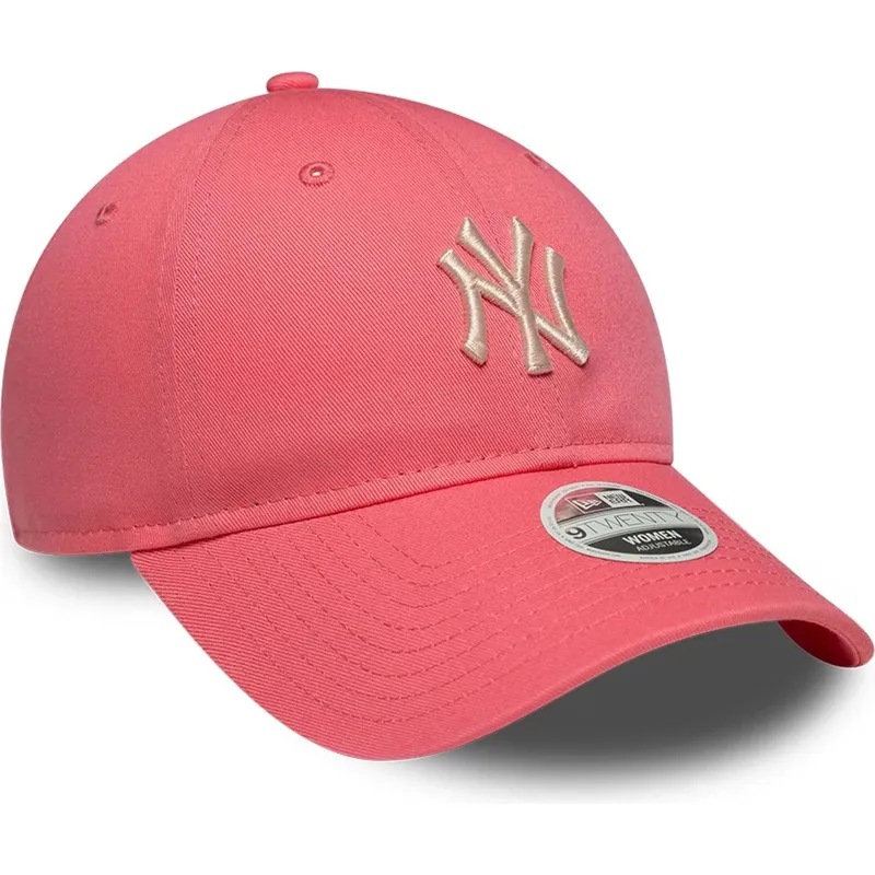 new-era-curved-brim-women-9twenty-league-essential-midi-new-york-yankees-mlb-pink-adjustable-cap-with-beige-logo