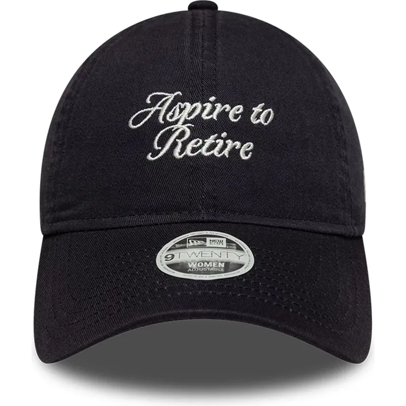new-era-curved-brim-women-9twenty-aspire-to-retire-slogan-navy-blue-adjustable-cap