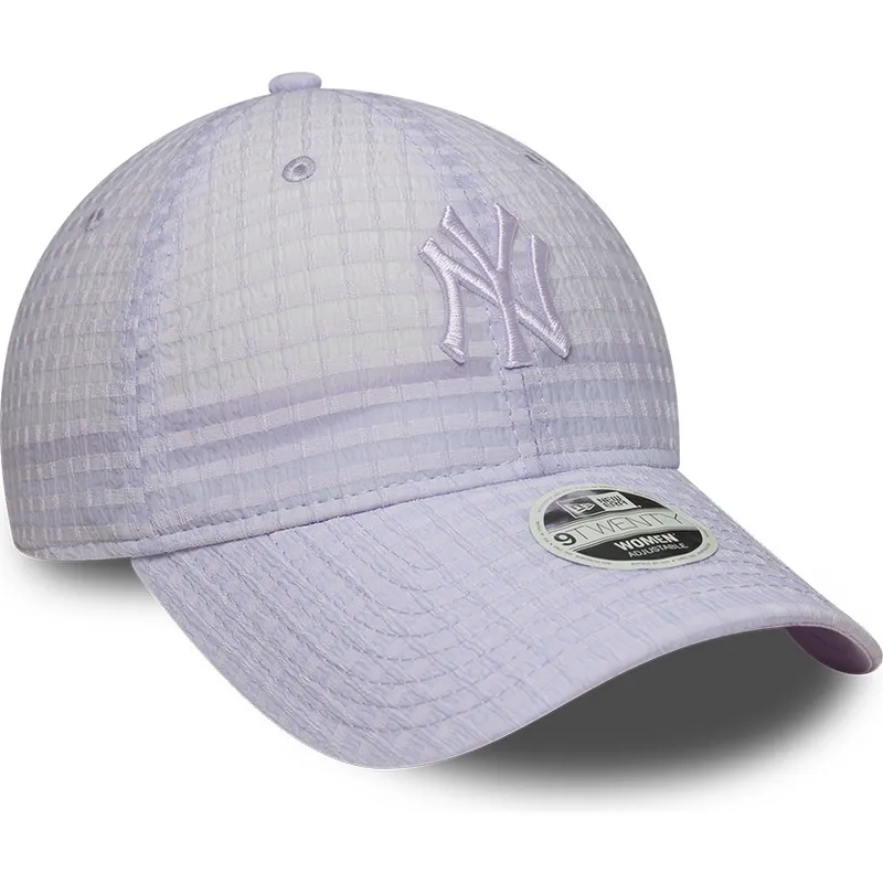 casquette-courbee-violette-ajustable-avec-logo-violet-pour-femme-9twenty-seersucker-new-york-yankees-mlb-new-era