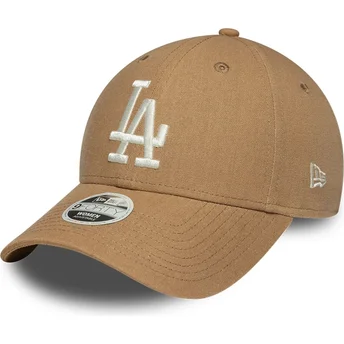 Brun böjd justerbar keps för dam 9FORTY Linen från Los Angeles Dodgers MLB av New Era