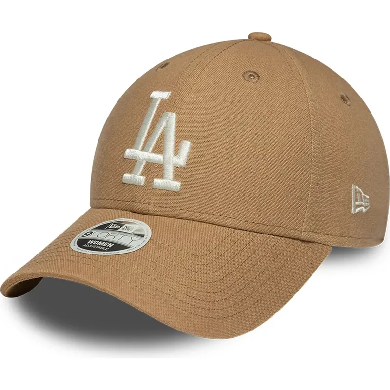 casquette-courbee-marron-ajustable-pour-femme-9forty-linen-los-angeles-dodgers-mlb-new-era