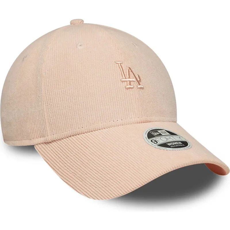 casquette-courbee-rose-ajustable-avec-logo-rose-pour-femme-9forty-mini-cord-los-angeles-dodgers-mlb-new-era