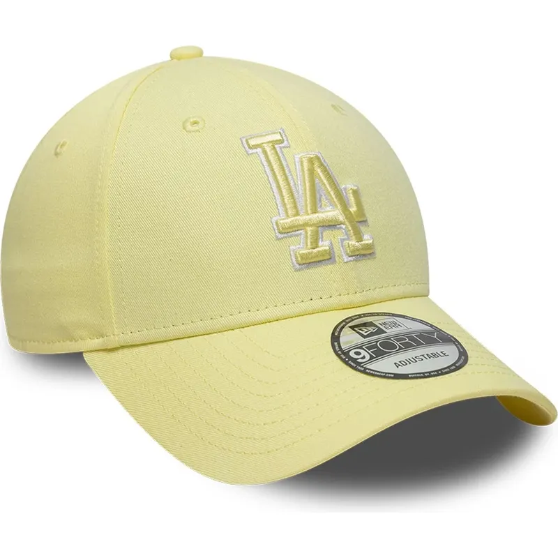 new-era-curved-brim-yellow-logo-9forty-team-outline-los-angeles-dodgers-mlb-yellow-adjustable-cap