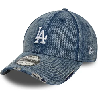Blå böjd justerbar keps 9FORTY Acid Wash Denim från Los Angeles Dodgers MLB av New Era