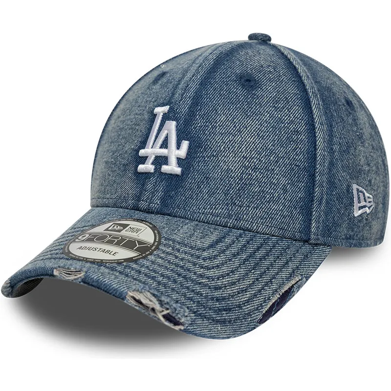 casquette-courbee-bleue-ajustable-9forty-acid-wash-denim-los-angeles-dodgers-mlb-new-era