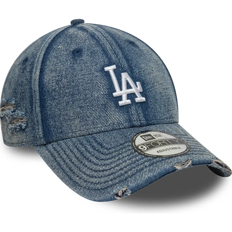 casquette-courbee-bleue-ajustable-9forty-acid-wash-denim-los-angeles-dodgers-mlb-new-era