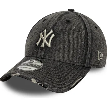 Casquette courbée noire ajustable 9FORTY Acid Wash Denim New York Yankees MLB New Era