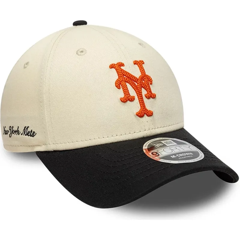 beige-och-svart-kurvad-keps-snapback-9forty-m-crown-side-script-new-york-mets-mlb-fran-new-era