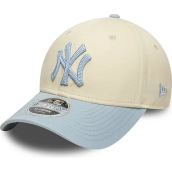New Era Curved Brim Blue Logo 9FORTY M-Crown Side Script New York Yankees MLB Beige and Blue Snapback Cap