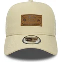 casquette-trucker-beige-a-frame-denim-leather-patch-new-era