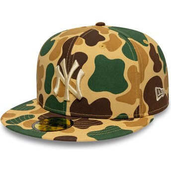 New Era Flat Brim 59FIFTY Camo New York Yankees MLB Camouflage Fitted Cap with Beige Logo