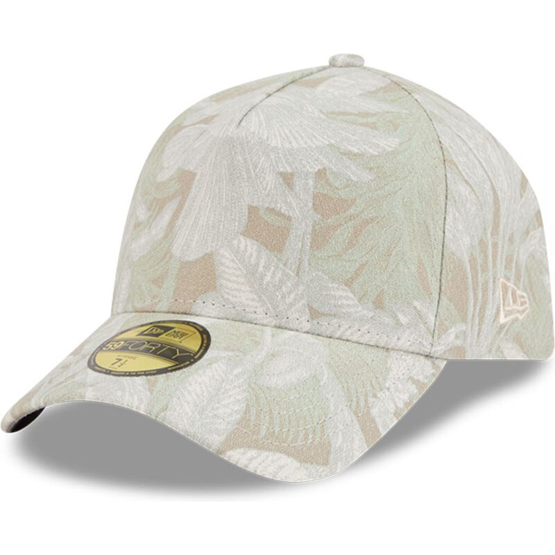 casquette-courbee-beige-ajustee-59forty-a-frame-leafy-palm-new-era