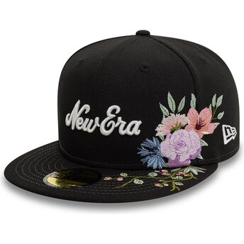 Casquette plate noire ajustée 59FIFTY Floral Emb New Era