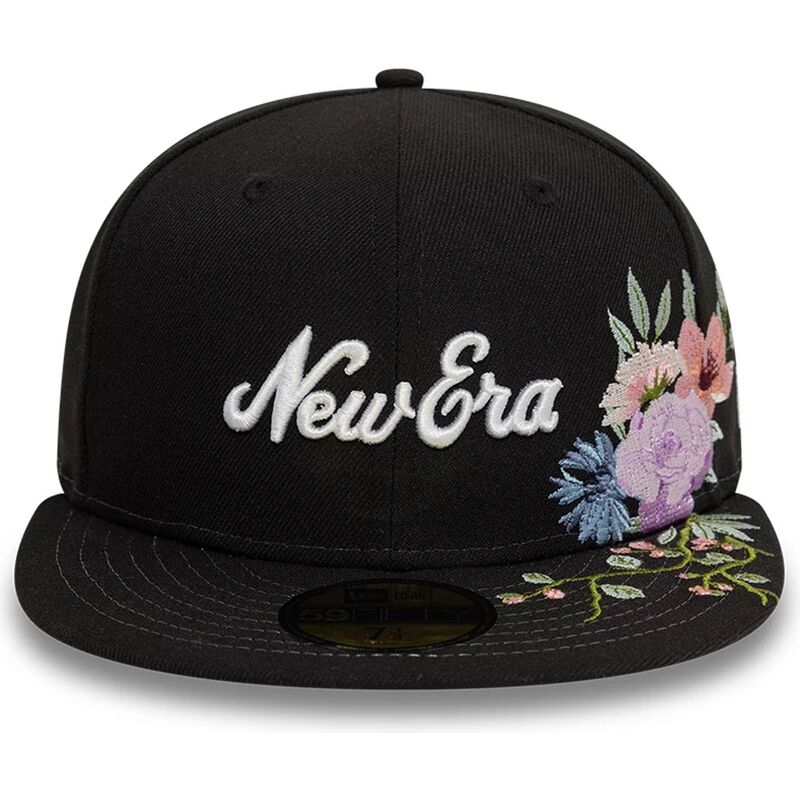 new-era-flat-brim-59fifty-floral-emb-black-fitted-cap new-era-flat-brim-59fifty-floral-emb-black-fitted-cap