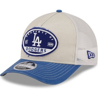 Casquette trucker beige et bleue 9FORTY M-Crown A Frame Fray Los Angeles Dodgers MLB New Era