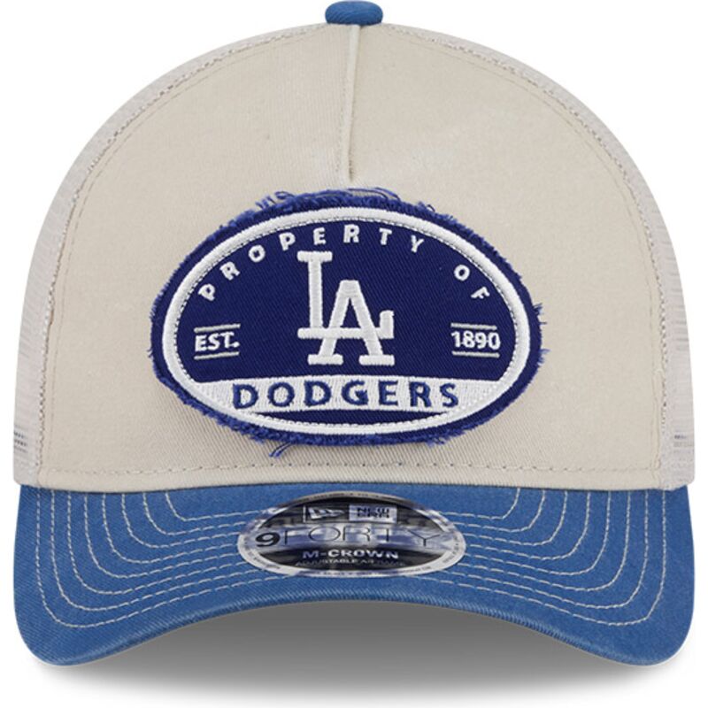 casquette-trucker-beige-et-bleue-9forty-m-crown-a-frame-fray-los-angeles-dodgers-mlb-new-era