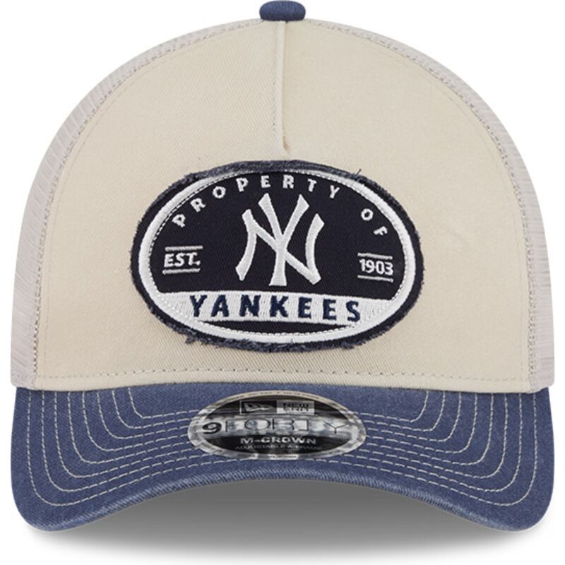 casquette-trucker-beige-et-bleue-marine-9forty-m-crown-a-frame-fray-new-york-yankees-mlb-new-era