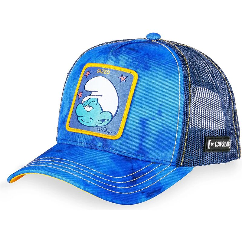 capslab-dazed-smu-cham-the-smurfs-blue-trucker-hat capslab-dazed-smu-cham-the-smurfs-blue-trucker-hat