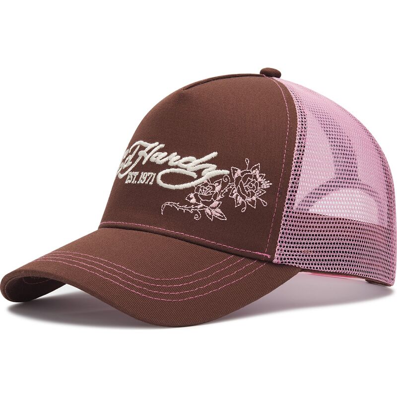 casquette-trucker-marron-et-rose-skull-and-roses-ed-hardy casquette-trucker-marron-et-rose-skull-and-roses-ed-hardy