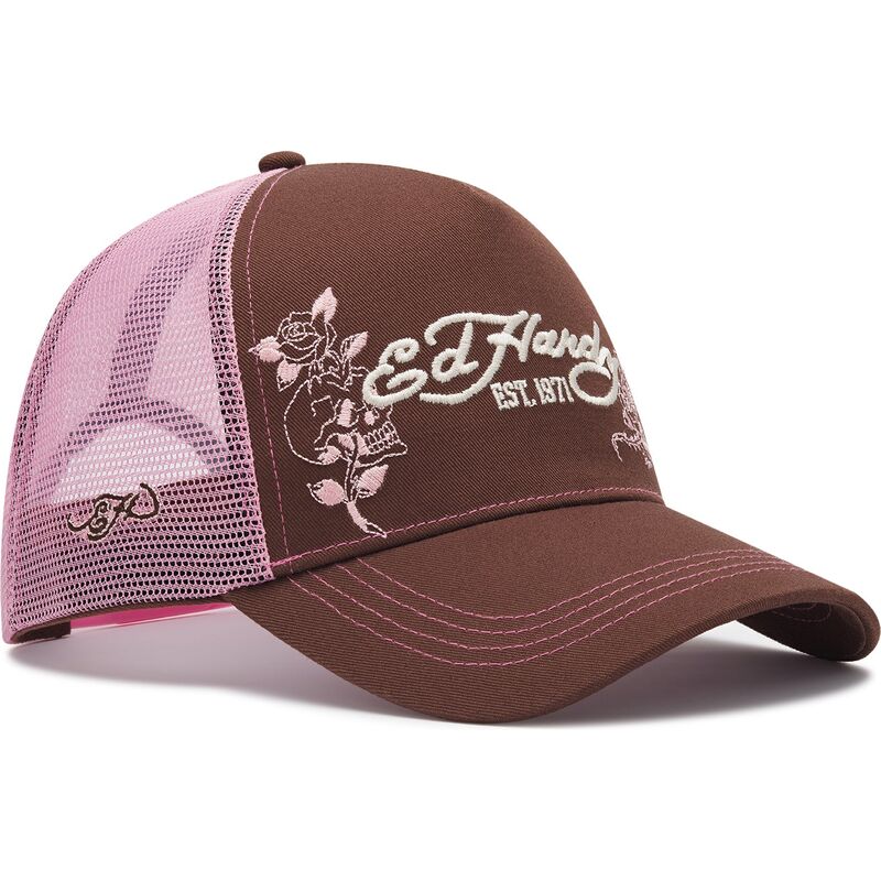 casquette-trucker-marron-et-rose-skull-and-roses-ed-hardy casquette-trucker-marron-et-rose-skull-and-roses-ed-hardy