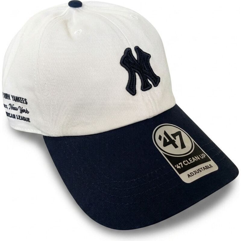 47-brand-curved-brim-clean-up-contemporary-two-tone-new-york-yankees-mlb-beige-and-navy-blue-adjustable-cap