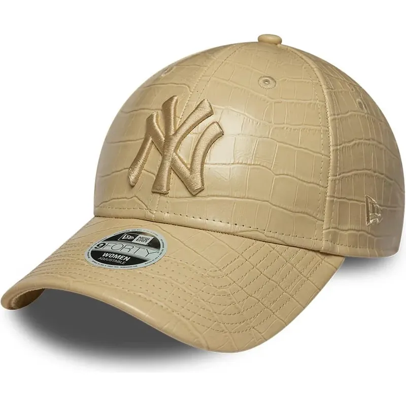 new-era-curved-brim-women-9forty-pu-pattern-new-york-yankees-mlb-beige-adjustable-cap-with-beige-logo new-era-curved-brim-women-9forty-pu-pattern-new-york-yankees-mlb-beige-adjustable-cap-with-beige-logo
