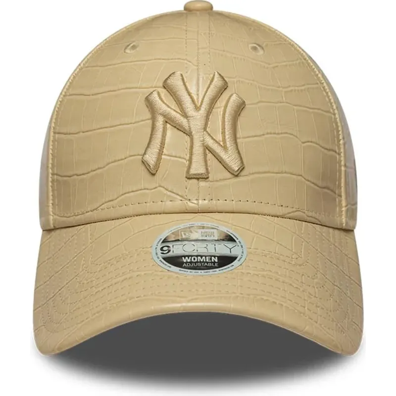 new-era-curved-brim-women-9forty-pu-pattern-new-york-yankees-mlb-beige-adjustable-cap-with-beige-logo new-era-curved-brim-women-9forty-pu-pattern-new-york-yankees-mlb-beige-adjustable-cap-with-beige-logo