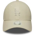 casquette-courbee-beige-snapback-pour-femme-avec-logo-beige-9forty-m-crown-pu-diamante-los-angeles-dodgers-mlb-new-era