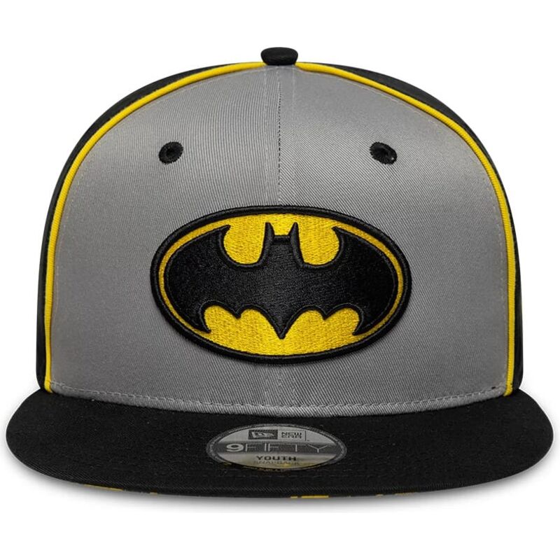 new-era-flat-brim-youth-9fifty-piping-dc-comics-batman-grey-and-black-snapback-cap