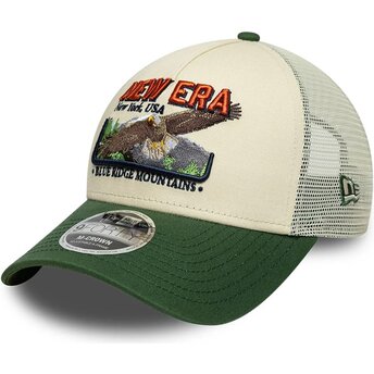 New Era 9FORTY M-Crown A Frame Graphic Green and Beige Trucker Hat